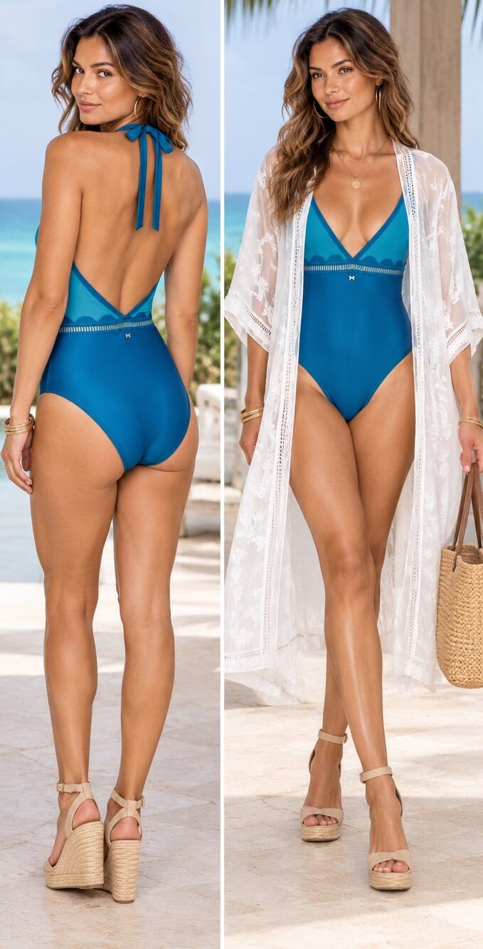 EUC Ted Baker London Womens Turquoise Underwire One-Piece Swimsuit Size 32A/B